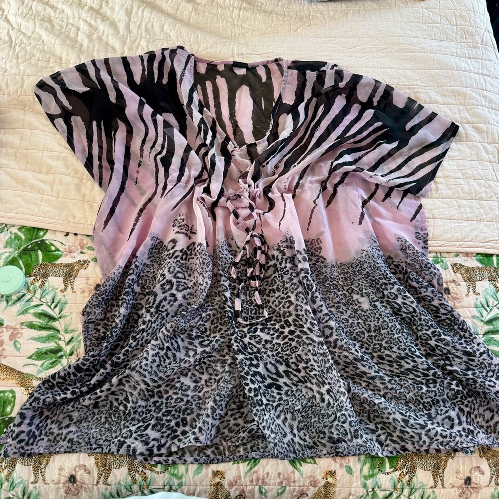 💜 Lavender & Black Animal Print Swim Cover Up, One Size Fits All